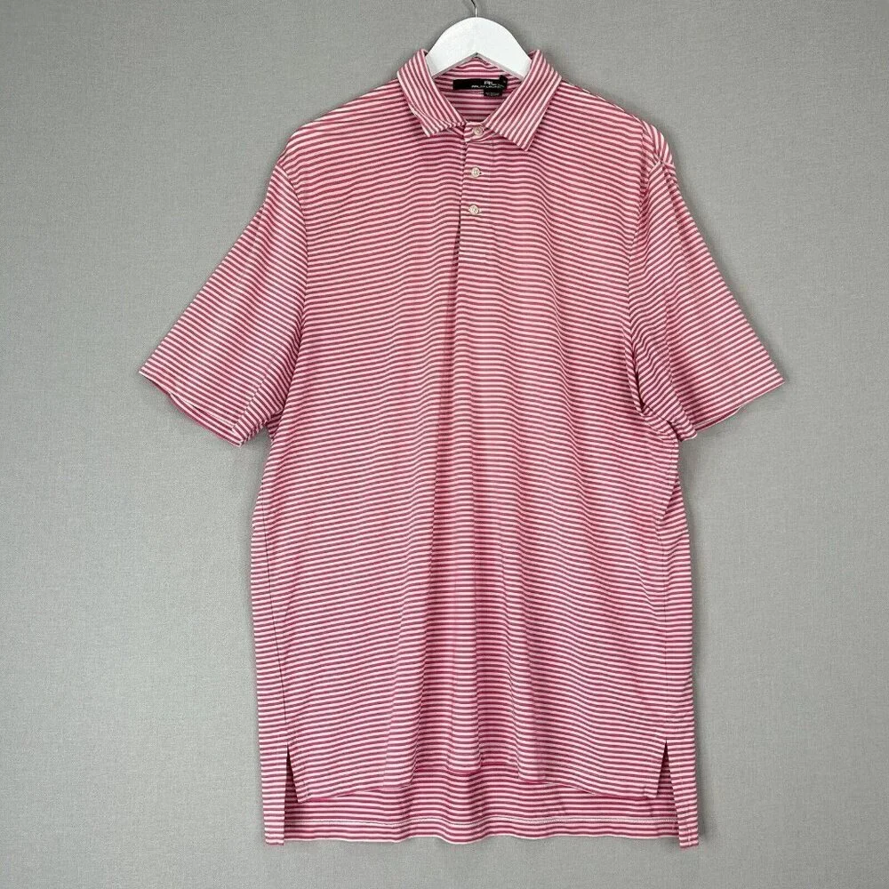 RLX Ralph Lauren Mens Polo Extra Large Pink Striped Golf Performance Classic Fit
